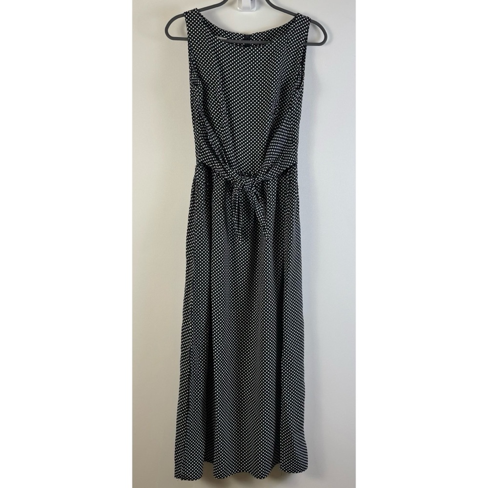 KC Spencer Polka Dot Vintage Maxi Dress Size 4 Small Tie Waist Black White